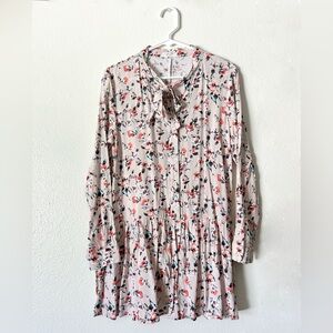 Floral Drop-waist Dress with Bow Neckline